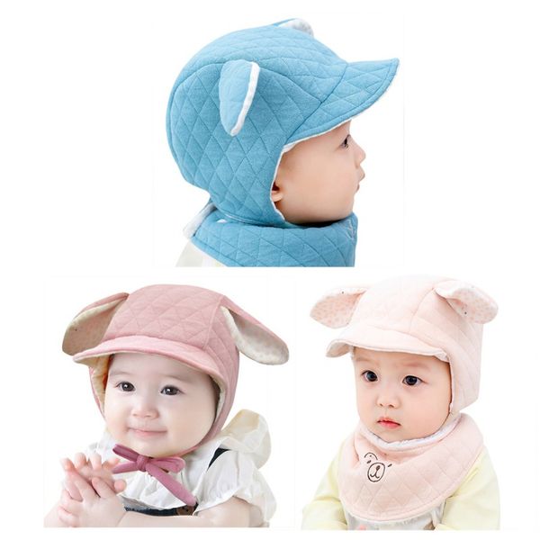 baby winter warmer scarf cartoon ear design earmuffs hat infant collar scarves neckerchiefs headwear set, Yellow