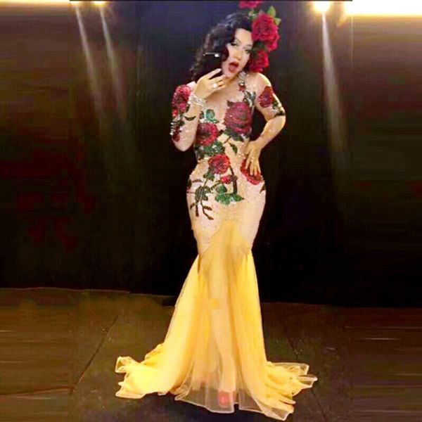 women sparkly rhinestones red rose dress nightclub full stones long big tail dress costume prom birthday celebrate dresses, Black;red
women sparkly rhinestones red rose dress nightclub full stones long big tail dress costume prom birthday celebrate dresses, Black;red