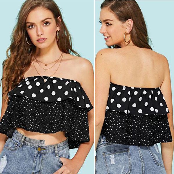 fashion women ruffled shoulder off crop wave point 2018 new summer blouse vest tank shirt, White
fashion women ruffled shoulder off crop wave point 2018 new summer blouse vest tank shirt, White