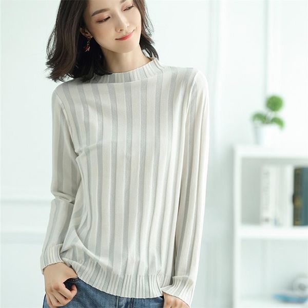 women spring elegant long sleeve sweaters casual half turtleneck knitted pullovers autumn thin wool striped top, White;black
women spring elegant long sleeve sweaters casual half turtleneck knitted pullovers autumn thin wool striped top, White;black