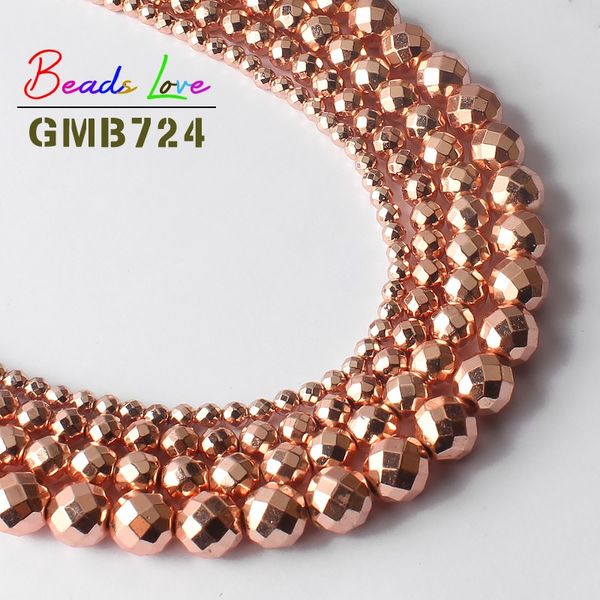 

natural rose gold faceted hematite stone round loose spacer beads for jewelry making diy bead bracelet 2 3 4 6 8 10mm 15 inches