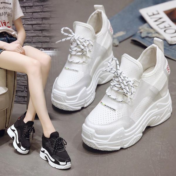 women sneakersshoes 12cm heels wedges breathable woman height increasing shoes, Black;white
women sneakersshoes 12cm heels wedges breathable woman height increasing shoes, Black;white