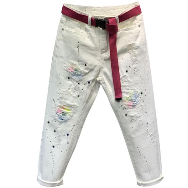 2019 spring summer new white casual jeans women hole patch high waist diamond ankle length harem pants, Blue
2019 spring summer new white casual jeans women hole patch high waist diamond ankle length harem pants, Blue