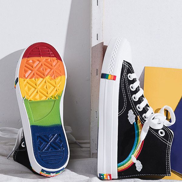 women's vulcanized high rainbow canvas women lace up flat platform woman comfortable leisurefemale shoes lady 2019 fashion, Black
women's vulcanized high rainbow canvas women lace up flat platform woman comfortable leisurefemale shoes lady 2019 fashion, Black