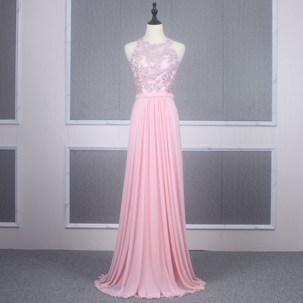 pink halter neck chiffon long evening dress in stock 2020 beaded backless prom gowns for party, Black;red
pink halter neck chiffon long evening dress in stock 2020 beaded backless prom gowns for party, Black;red