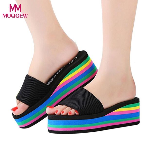 

fashion rainbow shoes women summer non-slip sandals female beach slippers eva colorful slippers zapatos mujer, Black