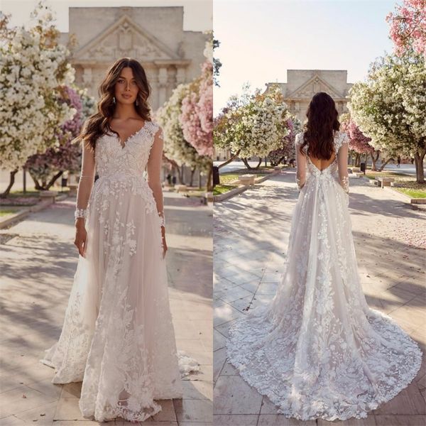 elegant wedding dresses v-neck long sleeves sheer appliqued lace ruched tulle bridal gown hollow back custom made sweep train bridal dress, White
elegant wedding dresses v-neck long sleeves sheer appliqued lace ruched tulle bridal gown hollow back custom made sweep train bridal dress, White