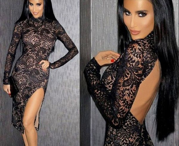 2019 high neck long sleeves slim cocktail dresses night club knee length split side prom party gowns for women vestidos de soiree, Black
2019 high neck long sleeves slim cocktail dresses night club knee length split side prom party gowns for women vestidos de soiree, Black