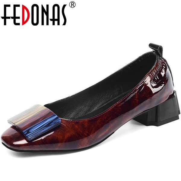fedonas spring summer cow patent leather thick heels women pumps square toe high classic design 2020 shoes woman, Black 
fedonas spring summer cow patent leather thick heels women pumps square toe high classic design 2020 shoes woman, Black