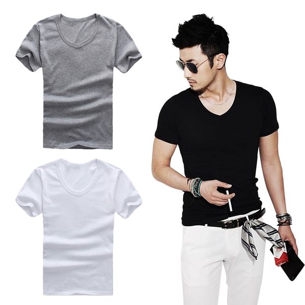 2019 summer new men tees v-neck cotton short solid cool colorful sleeve t-shirt fitness casual sports male fashion trends, White;black
2019 summer new men tees v-neck cotton short solid cool colorful sleeve t-shirt fitness casual sports male fashion trends, White;black