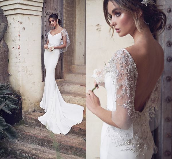 2020 vintage mermaid wedding dresses floral beads appliques backless eva bridal gown spaghetti beach vestido de novia, White
2020 vintage mermaid wedding dresses floral beads appliques backless eva bridal gown spaghetti beach vestido de novia, White