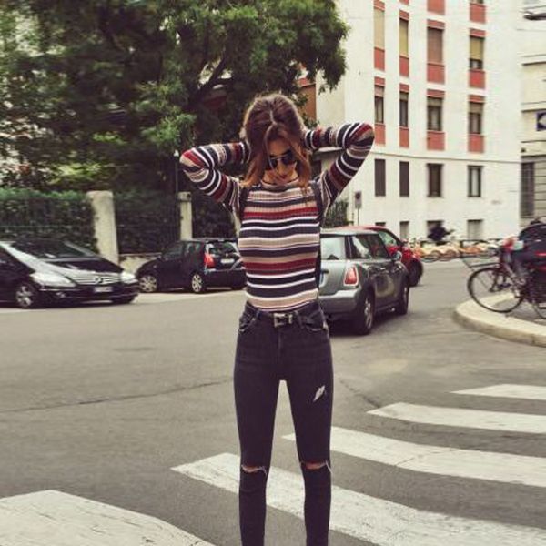 sweater pullover striped round collar slim sweater knitted sweater, White;black
sweater pullover striped round collar slim sweater knitted sweater, White;black