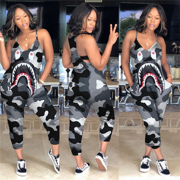 women designer camo color suspenders jumpsuit shark mouth print one-piece pants fashion v-neck romper slim cropped pants d52705, Black;white
women designer camo color suspenders jumpsuit shark mouth print one-piece pants fashion v-neck romper slim cropped pants d52705, Black;white