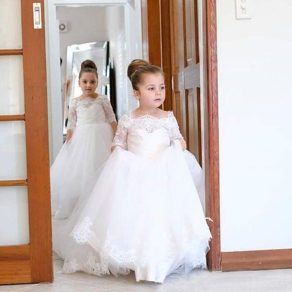 new holy white flower girls dresses 3/4 sleeves bateau neck applique ball gown kids party gowns christmas dresses, White;blue
new holy white flower girls dresses 3/4 sleeves bateau neck applique ball gown kids party gowns christmas dresses, White;blue