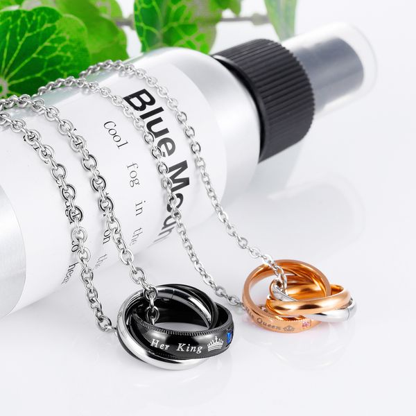 romantic her king his queen titanium steel pendant necklace with zirconia rose gold/black color lovers necklace for women men, Silver
romantic her king his queen titanium steel pendant necklace with zirconia rose gold/black color lovers necklace for women men, Silver