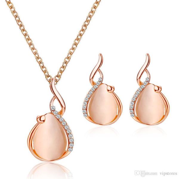 european and american-style new sets jewelry popular crystal opal bridal set necklace earrings simple two-piece set, Silver
european and american-style new sets jewelry popular crystal opal bridal set necklace earrings simple two-piece set, Silver