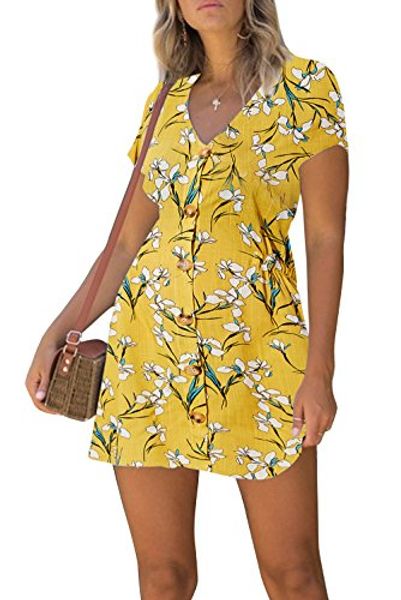 adicreat women summer print v neck cotton short sleeve tunic dress button down swing midi dress, Black;gray
adicreat women summer print v neck cotton short sleeve tunic dress button down swing midi dress, Black;gray