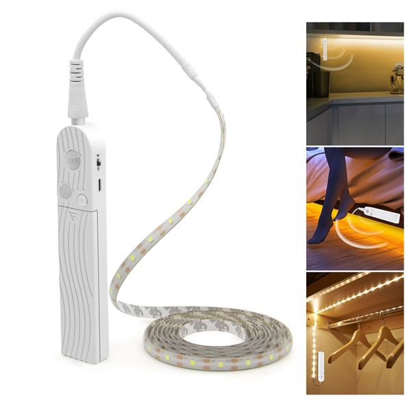 Led Strip Lights Motion Sensor 1m 2m 3m Cabinet Light Strip Tape Under Bed Lamp Rope Night Lamp For Stairs Hallway Closet Kitchen