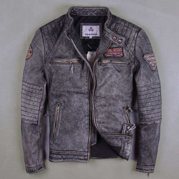 men vintage gray motorcycle leather jackets genuine cowshin china size m-6xl biker jackets winter coats, Black
men vintage gray motorcycle leather jackets genuine cowshin china size m-6xl biker jackets winter coats, Black