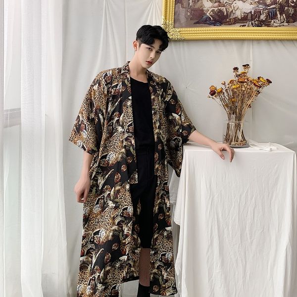 men summer short sleeve loose casual leopard long cardigan trench coat male women streetwear hip hop kimono jacket overcoats, Tan;black
men summer short sleeve loose casual leopard long cardigan trench coat male women streetwear hip hop kimono jacket overcoats, Tan;black