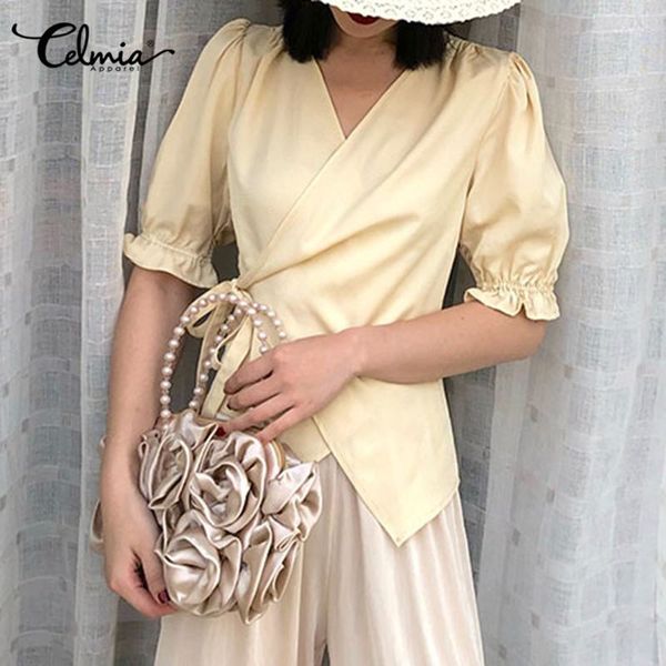 fashion women ruffles blouses celmia 2020 half sleeve v neck summer elegant casual elastic cuffs shirt solid blusas, White
fashion women ruffles blouses celmia 2020 half sleeve v neck summer elegant casual elastic cuffs shirt solid blusas, White