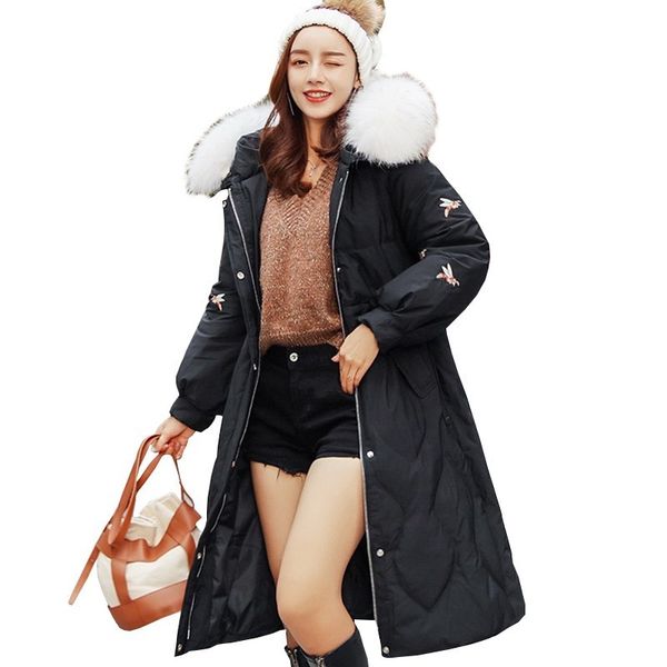 bee embroidery black parka fashion hooded large fur collar warm down jacket winter jacket women loose feather long coat female
bee embroidery black parka fashion hooded large fur collar warm down jacket winter jacket women loose feather long coat female