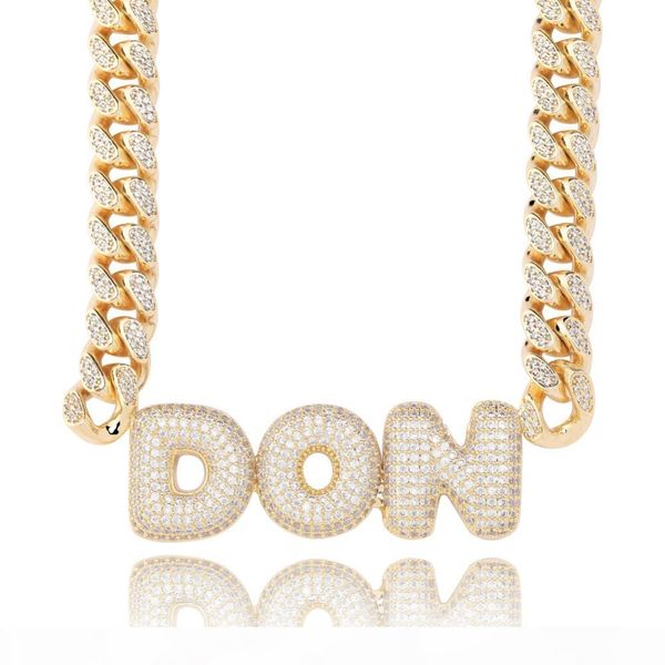 0-9 a-z пользовательские имя пузыри письма с алмазными кубинский chain heavy мужчины женщины золото серебро цвет ювелирные изделия, Silver