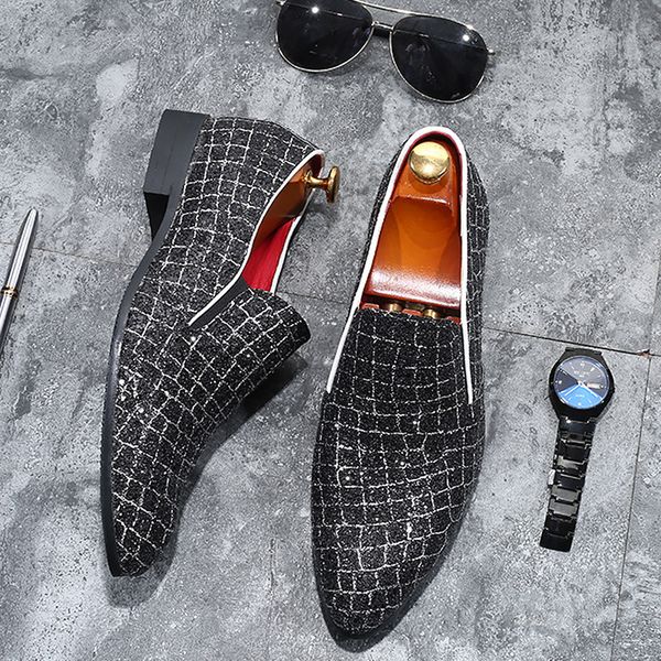 men's leather shoes pu big size 45-48 fashion gingham bling slip on cozy driving shoes man pointed toe shallow boat shoe men, Black
men's leather shoes pu big size 45-48 fashion gingham bling slip on cozy driving shoes man pointed toe shallow boat shoe men, Black