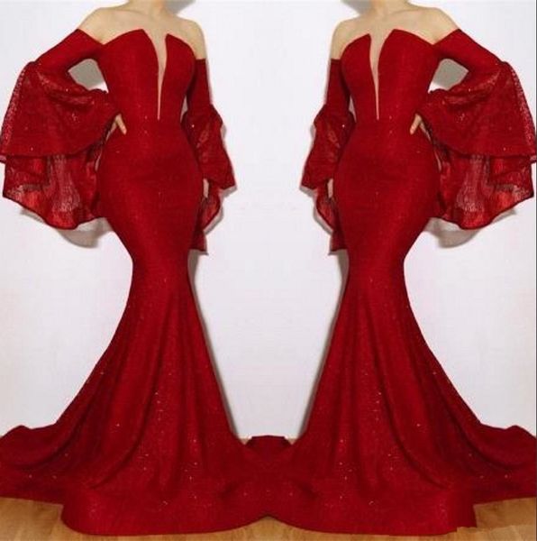 new red sequins mermaid long evening dresses 2019 flare long sleeves ruched sweep train formal party prom dresses, Black;red
new red sequins mermaid long evening dresses 2019 flare long sleeves ruched sweep train formal party prom dresses, Black;red