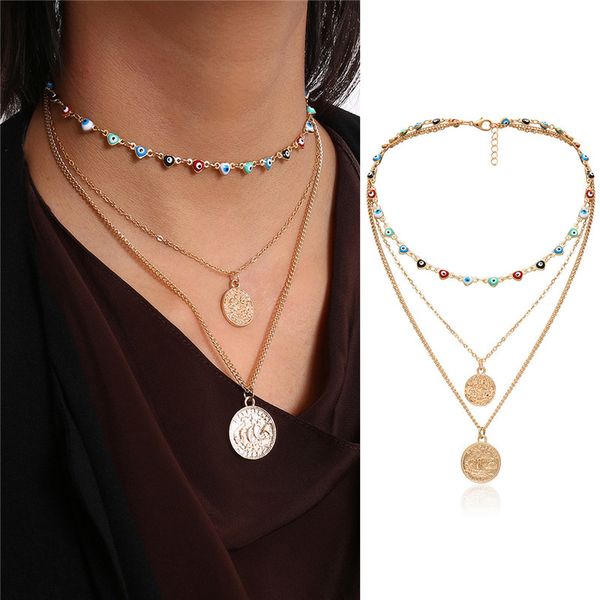 vintage multilayer thick chains round figure coin eyes pendant necklace for women exaggerated geometric necklace jewelry, Silver
vintage multilayer thick chains round figure coin eyes pendant necklace for women exaggerated geometric necklace jewelry, Silver