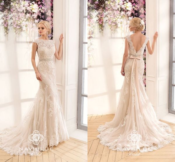 2017 gorgeous lace mermaid wedding dresses naviblue bateau neck cap sleeves backless beaded ribbon vintage bridal gowns with sweep train, White
2017 gorgeous lace mermaid wedding dresses naviblue bateau neck cap sleeves backless beaded ribbon vintage bridal gowns with sweep train, White