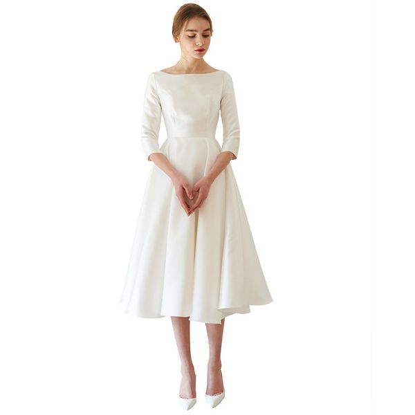 scoop neck satin cocktail dresses 2020 simple tea length party dress ivory beach formal gowns robe de soiree, Black
scoop neck satin cocktail dresses 2020 simple tea length party dress ivory beach formal gowns robe de soiree, Black