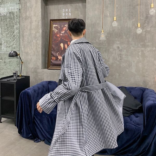 men vintage fashion plaid trench coat japan harajuku streetwear male loose long cardigan windbreaker jacket, Tan;black
men vintage fashion plaid trench coat japan harajuku streetwear male loose long cardigan windbreaker jacket, Tan;black