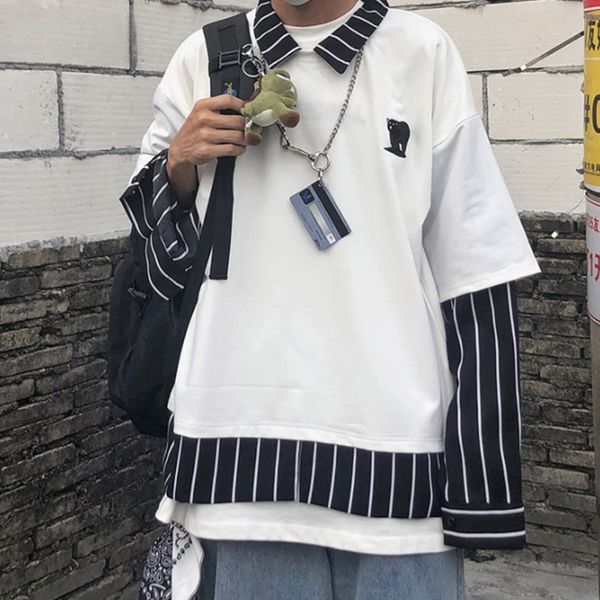 men's shirt 2019 autumn and winter new embroidery stitching fake two pieces loose wild shirt youth fashion trend men's clothing, White;black
men's shirt 2019 autumn and winter new embroidery stitching fake two pieces loose wild shirt youth fashion trend men's clothing, White;black