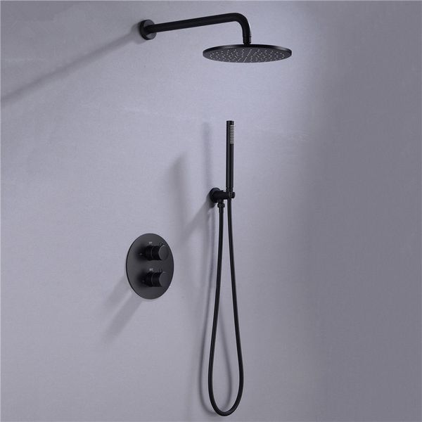 

Brass Shower Faucets 8-12" Rainfall Head Bathroom Shower Set Diverter 2 Functions Thermostatic Valve Shower System
