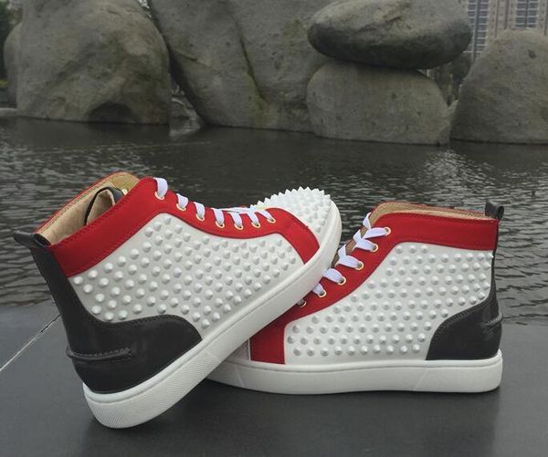 high white leather spikes casual flats red bottom shoes 2019 new for men and women party designer sneakers lovers genuine leather t18, Black
high white leather spikes casual flats red bottom shoes 2019 new for men and women party designer sneakers lovers genuine leather t18, Black