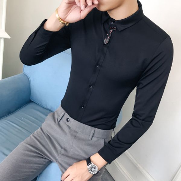 men shirt slim fit mens dress shirts men tie design camisa masculina long sleeve solid color black white camicia uomo 5xl 2019, White;black
men shirt slim fit mens dress shirts men tie design camisa masculina long sleeve solid color black white camicia uomo 5xl 2019, White;black