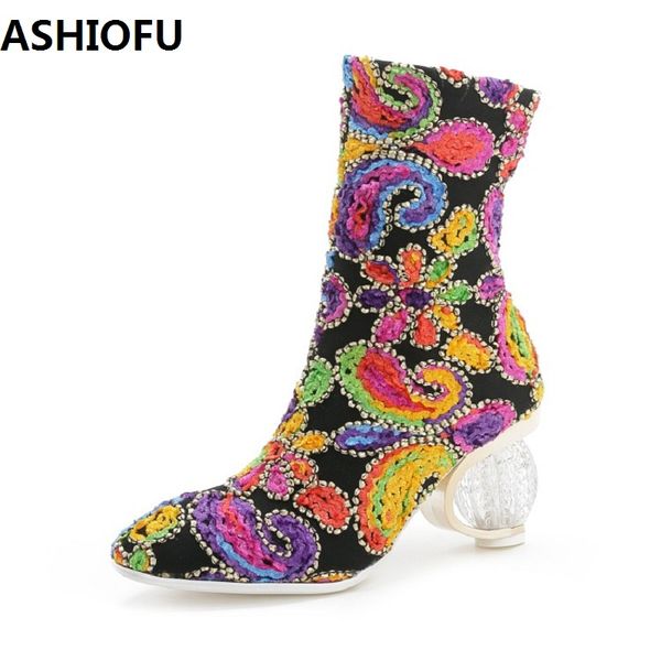 ashiofu new handcrafted womens crystal heel boots -style winter ankle boots fashion dress evening short shoes, Black
ashiofu new handcrafted womens crystal heel boots -style winter ankle boots fashion dress evening short shoes, Black