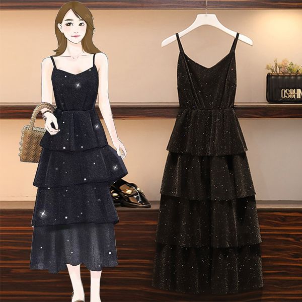 women sleeveless party black dress large plus size seqin strap spaghetti sundress elegant fashion maxi long summer cloth, Black;gray
women sleeveless party black dress large plus size seqin strap spaghetti sundress elegant fashion maxi long summer cloth, Black;gray