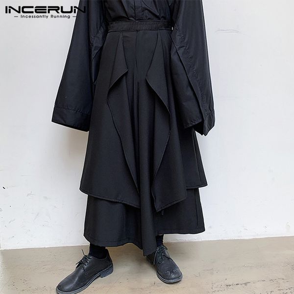men's pants incerun fashion men wide leg punk joggers solid elastic waist irregular skirts trousers streetwear loose pantalon 2021, Black
men's pants incerun fashion men wide leg punk joggers solid elastic waist irregular skirts trousers streetwear loose pantalon 2021, Black