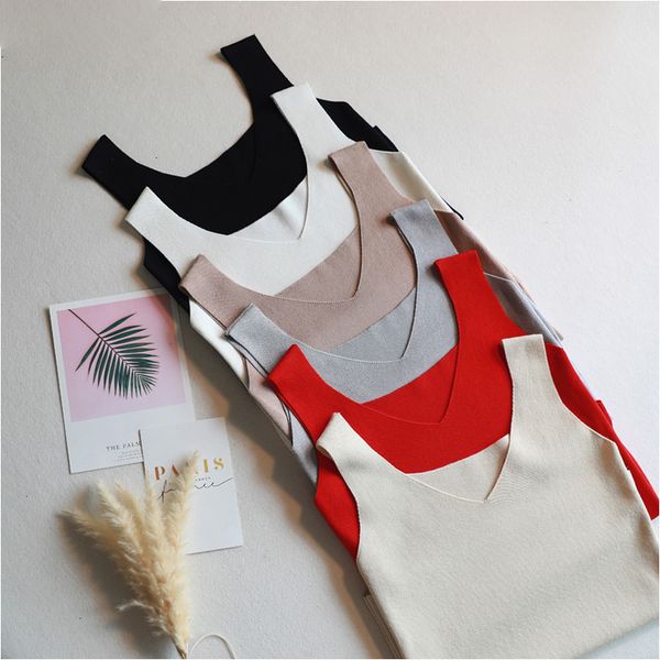 crop casual crop baisc knitted tank women office v neck tank solid sweater simple ol sleeveless shirt female top, White 
crop casual crop baisc knitted tank women office v neck tank solid sweater simple ol sleeveless shirt female top, White