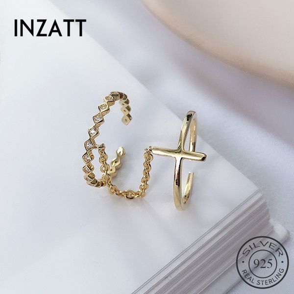 inzatt real 925 sterling silver geometric zircon opening ring for women party hyperbole fine jewelry cross accessories, Golden;silver
inzatt real 925 sterling silver geometric zircon opening ring for women party hyperbole fine jewelry cross accessories, Golden;silver