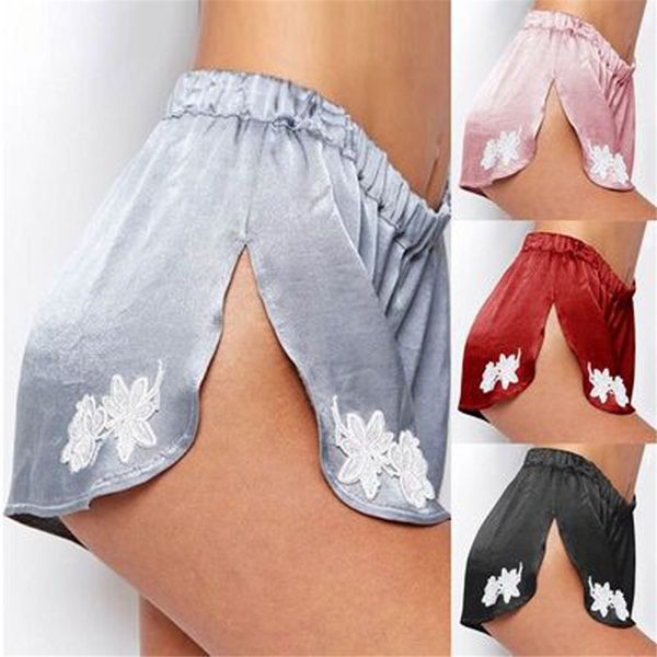 women applique shorts summer casual elastic waist band spilt applique shorts, White;black