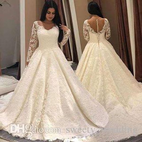 elegant lace a line wedding dresses 2019 with long sleeves sweep train vestiods de novia lace appliques bridal gowns for garden county, White
elegant lace a line wedding dresses 2019 with long sleeves sweep train vestiods de novia lace appliques bridal gowns for garden county, White