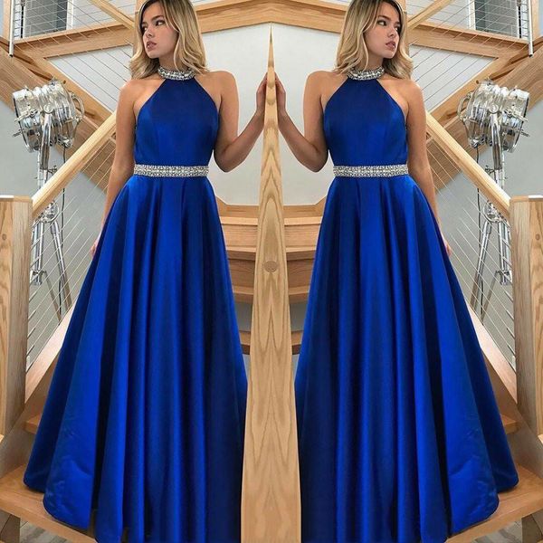 setwell royal blue halter a-line evening dress sleeveless pleated satin floor length prom party gown with beaded belt, Black;red
setwell royal blue halter a-line evening dress sleeveless pleated satin floor length prom party gown with beaded belt, Black;red