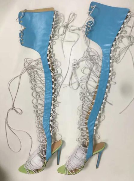 summer hollow out cross tied thigh sandals boots open toe over the knee mixed colors lace up slingbacks boots female shoes, Black
summer hollow out cross tied thigh sandals boots open toe over the knee mixed colors lace up slingbacks boots female shoes, Black
