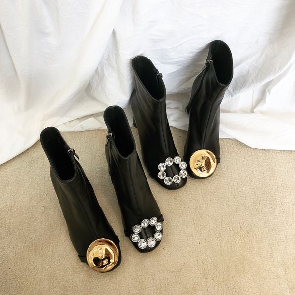 women's boots scupperdonna metal decorative crystal zipper boots round women's high heels, Black
women's boots scupperdonna metal decorative crystal zipper boots round women's high heels, Black