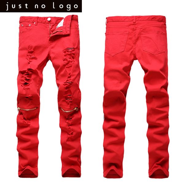 men red white black skinny ripped jeans hip hop zipper slim fit denim pants torned destroyed straight trousers for men party, Blue
men red white black skinny ripped jeans hip hop zipper slim fit denim pants torned destroyed straight trousers for men party, Blue