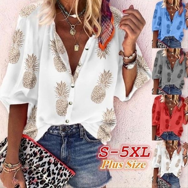 t128# autumn pineapple printing long sleeve v-neck button women's pineapple shirt women's shirt, White
t128# autumn pineapple printing long sleeve v-neck button women's pineapple shirt women's shirt, White