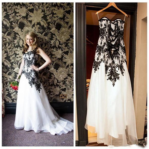 vintage design white and black lace wedding dress strapless a line sweep train retro 2020 new bridal gowns custom size
vintage design white and black lace wedding dress strapless a line sweep train retro 2020 new bridal gowns custom size